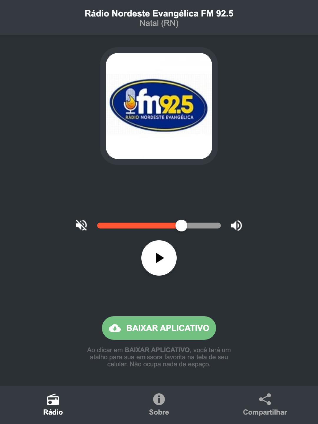 Screenshot do aplicativo da Rádio Nordeste Evangélica FM 92.5