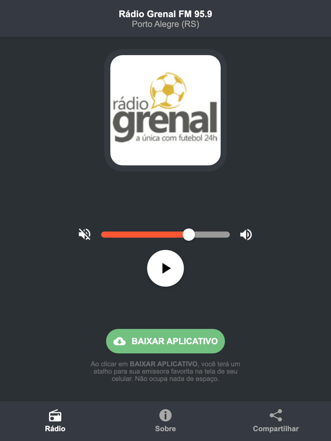 Screenshot do aplicativo da Rádio Grenal FM 95.9