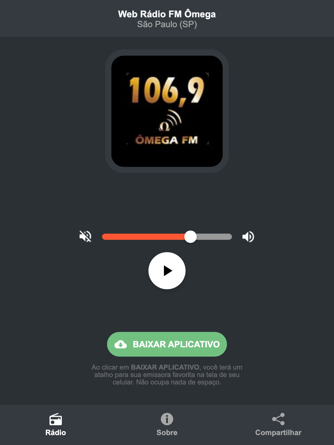 Screenshot do aplicativo da Web Rádio FM Ômega