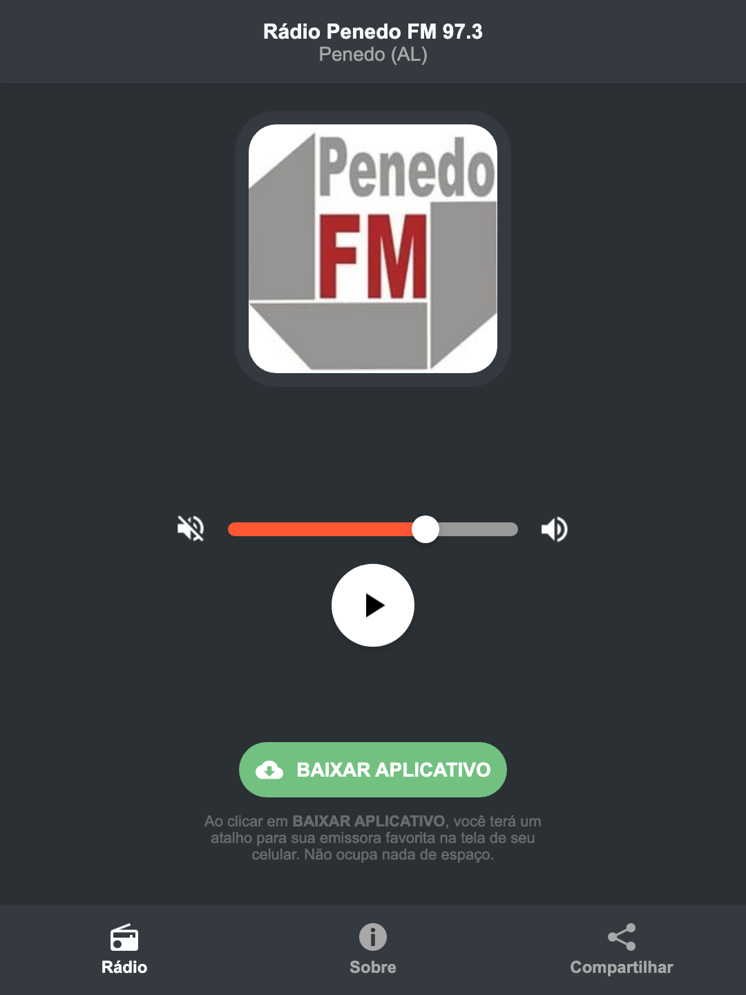 Screenshot do aplicativo da Rádio Penedo FM 97.3