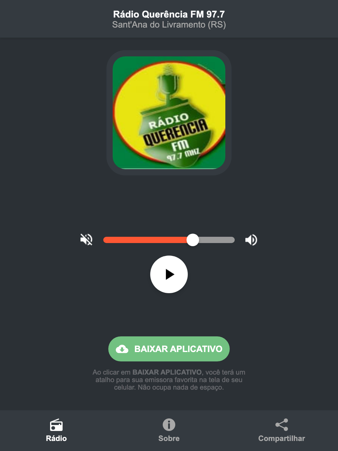 Screenshot do aplicativo da Rádio Querência FM 97.7