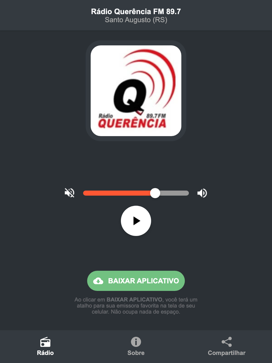 Screenshot do aplicativo da Rádio Querência FM 89.7