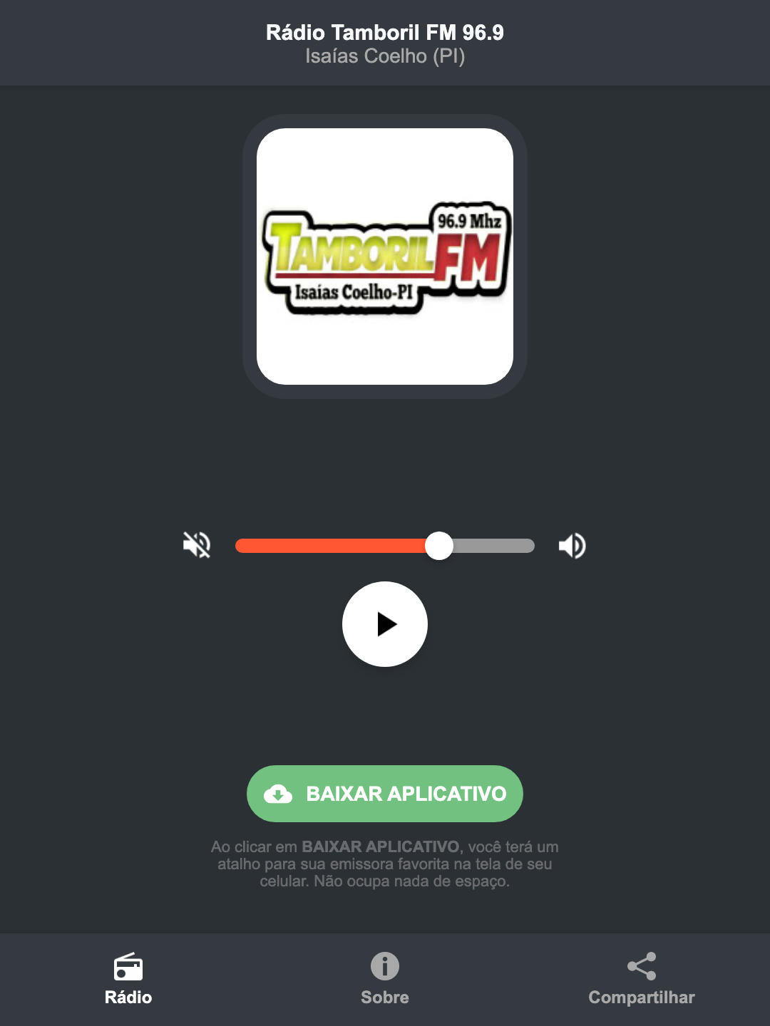 Screenshot do aplicativo da Rádio Tamboril FM 96.9