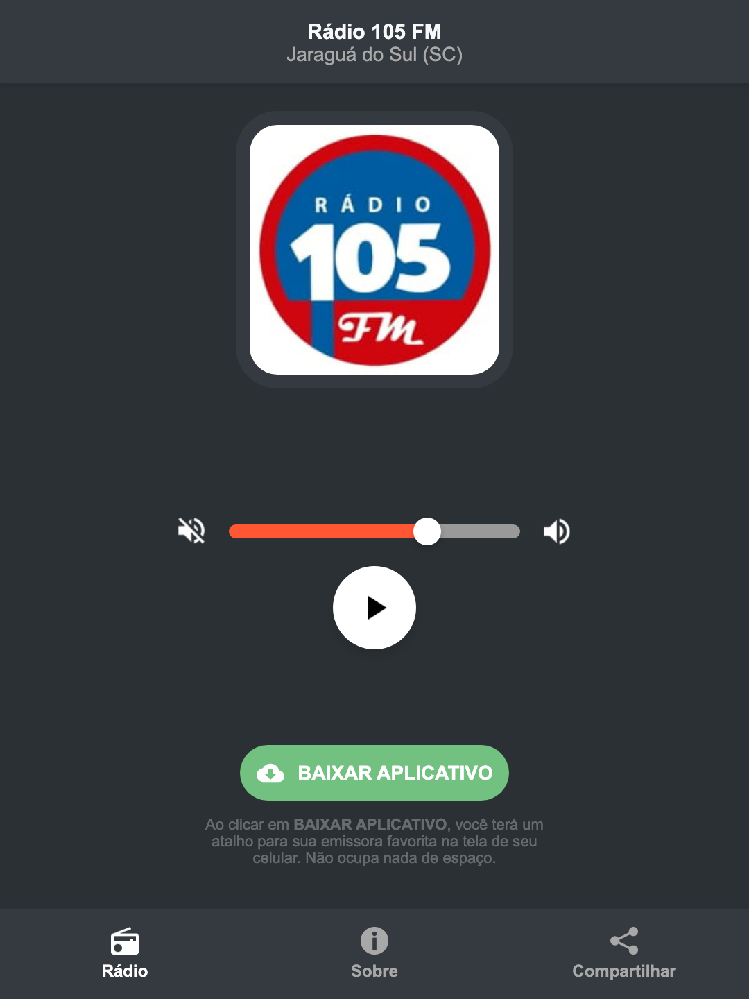 Screenshot do aplicativo da Rádio 105 FM