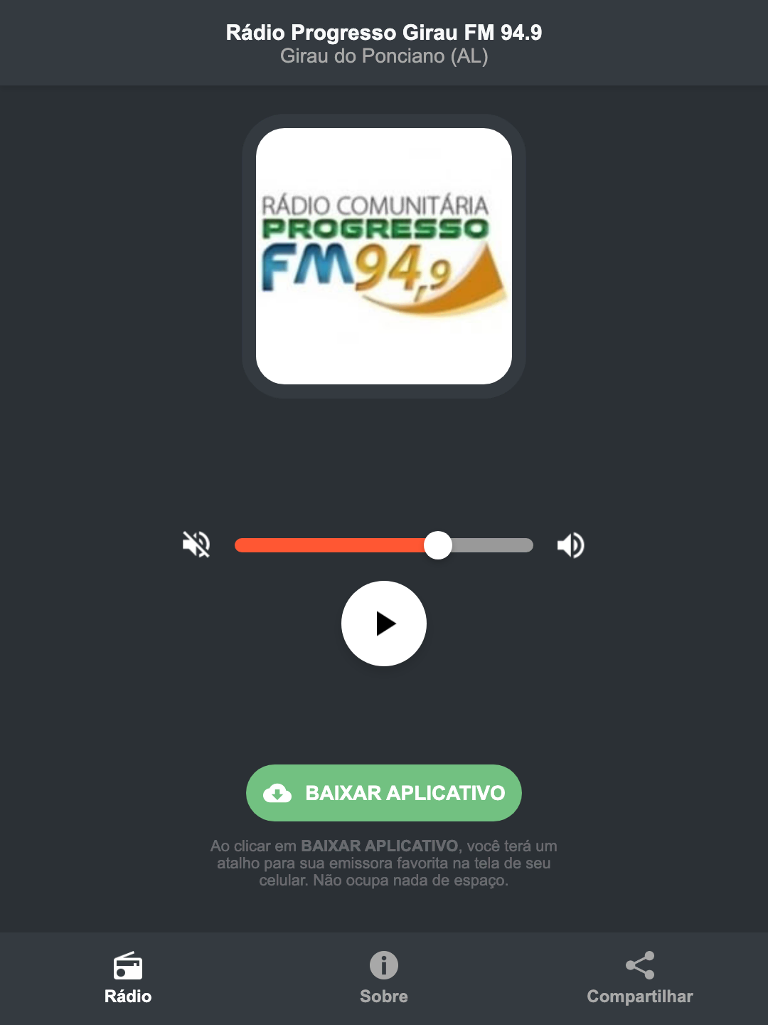 Screenshot do aplicativo da Rádio Progresso Girau FM 94.9