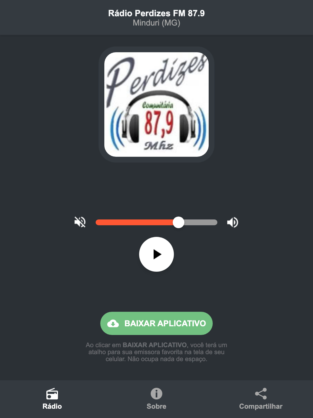 Screenshot do aplicativo da Rádio Perdizes FM 87.9