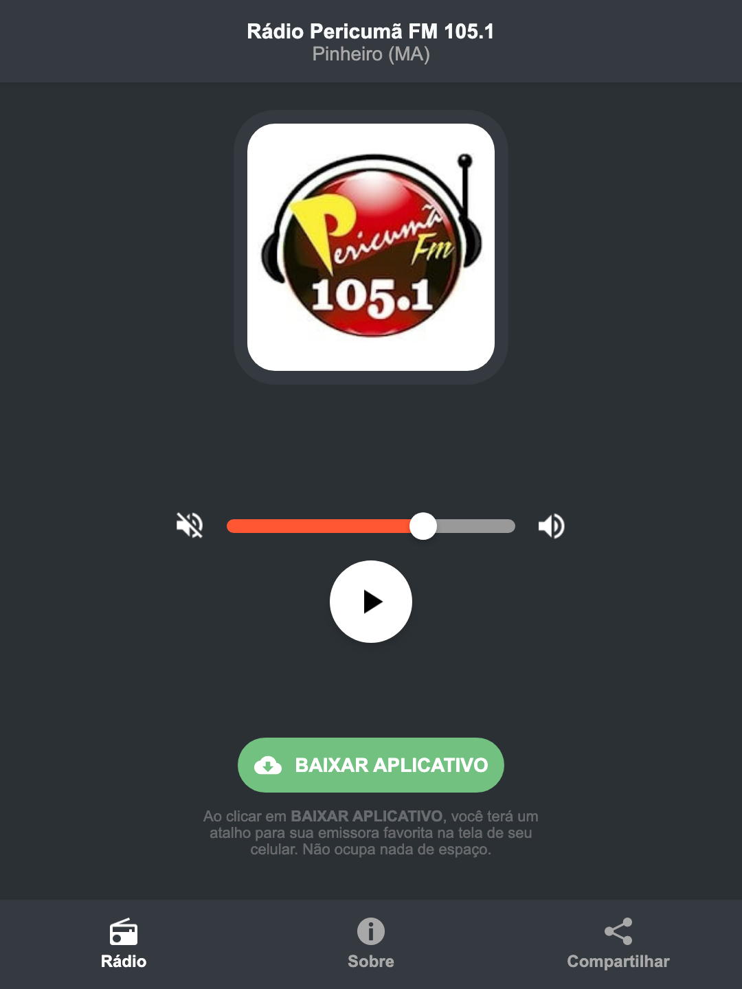 Screenshot do aplicativo da Rádio Pericumã FM 105.1