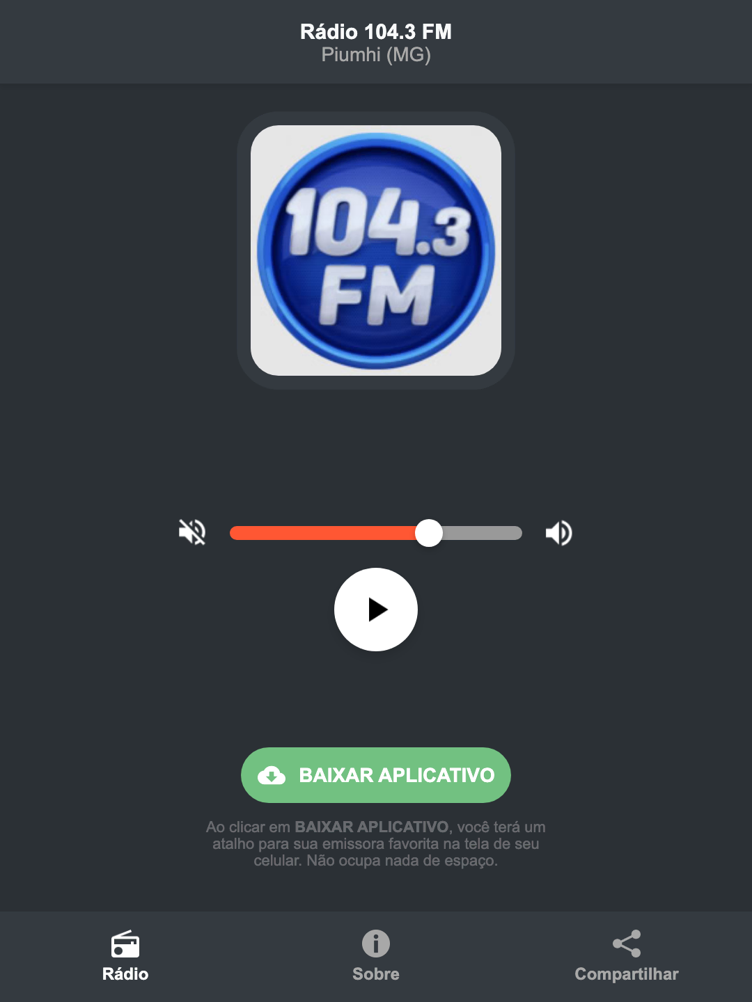 Screenshot do aplicativo da Rádio 104.3 FM
