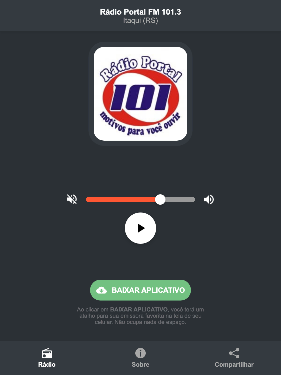 Screenshot do aplicativo da Rádio Portal FM 101.3