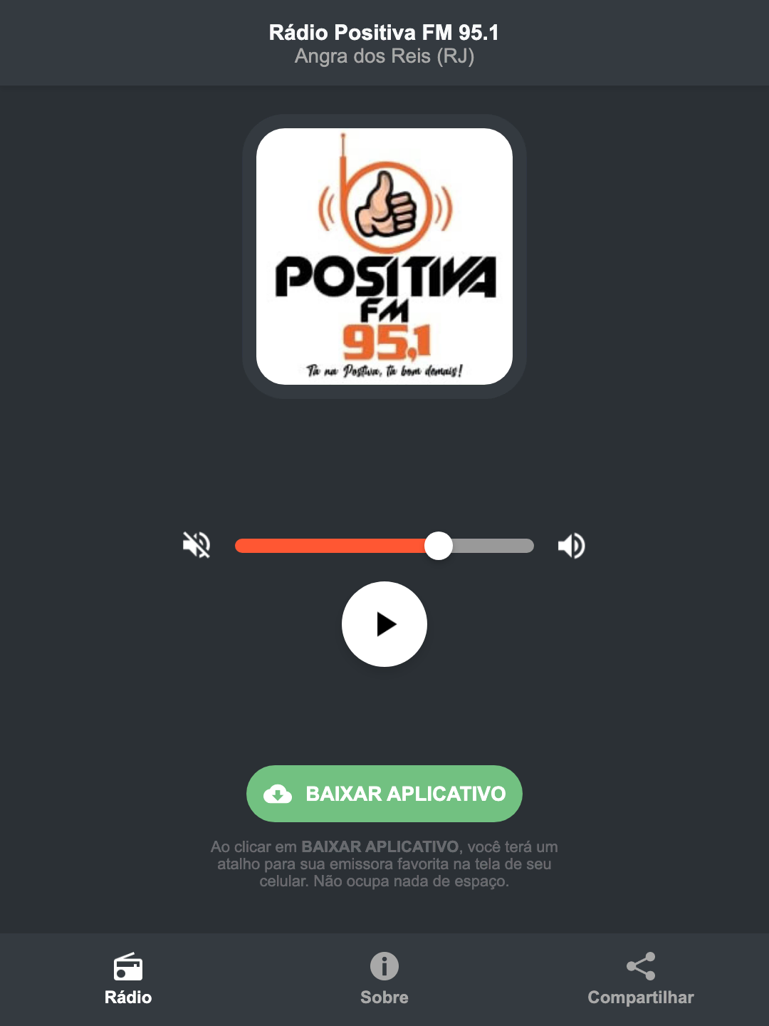 Screenshot do aplicativo da Rádio Positiva FM 95.1