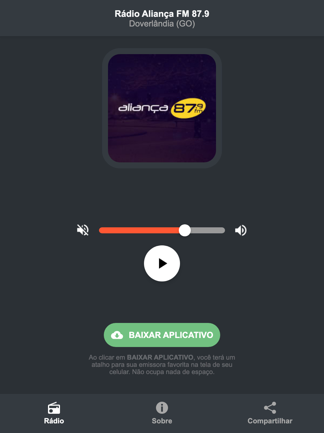 Screenshot do aplicativo da Rádio Aliança FM 87.9