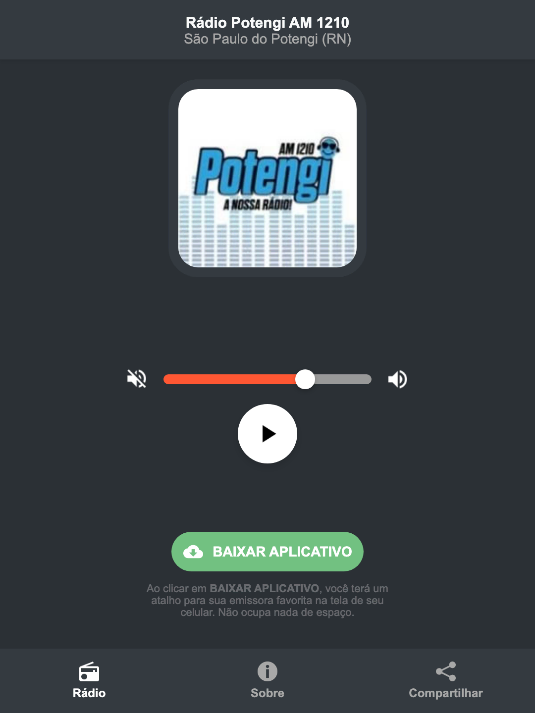Screenshot do aplicativo da Rádio Potengi AM 1210