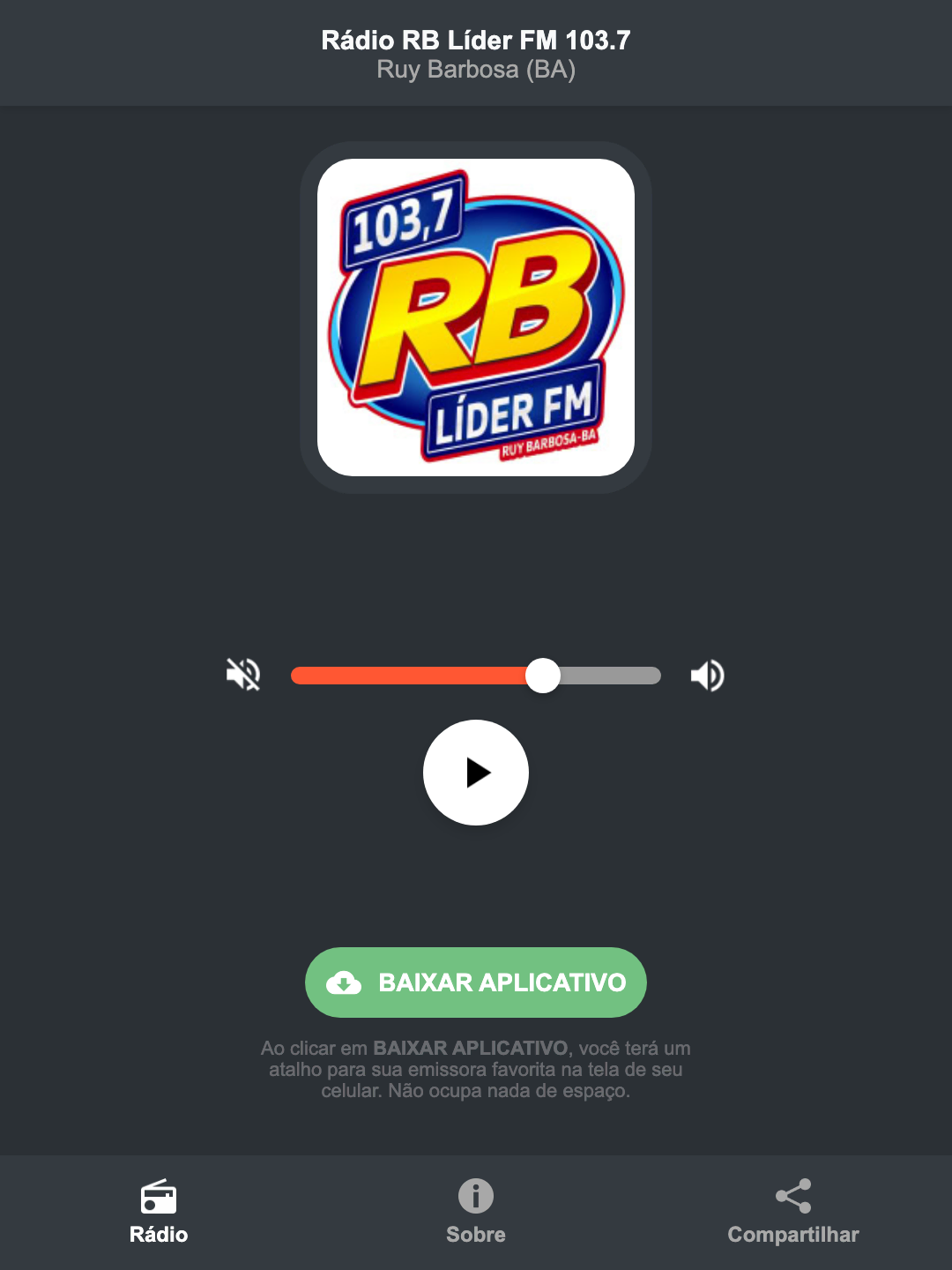 Screenshot do aplicativo da Rádio RB Líder FM 103.7