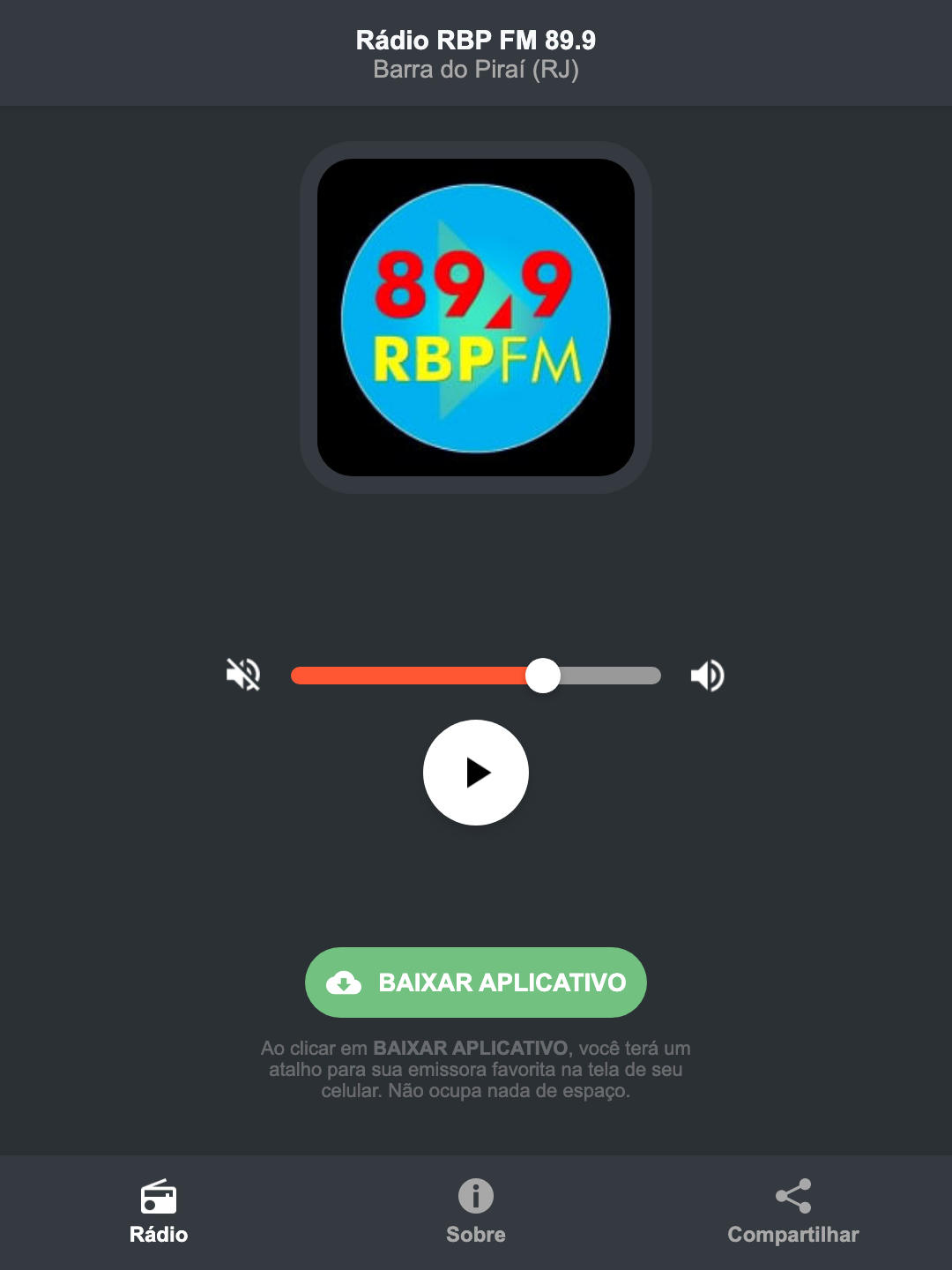 Screenshot do aplicativo da Rádio RBP FM 89.9
