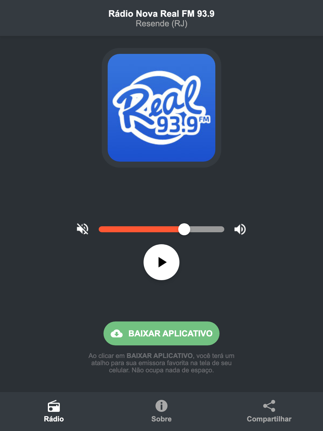 Screenshot do aplicativo da Rádio Nova Real FM 93.9