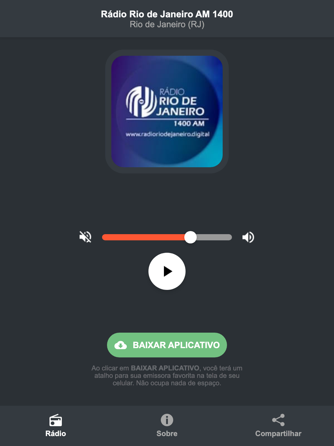 Screenshot do aplicativo da Rádio Rio de Janeiro AM 1400