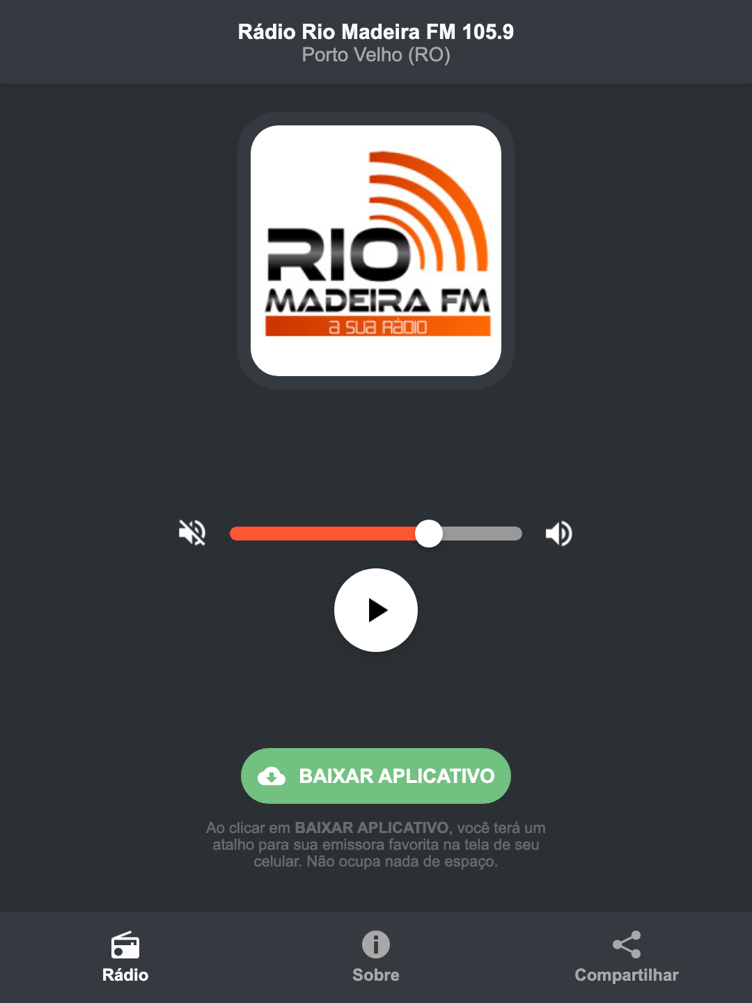 Screenshot do aplicativo da Rádio Rio Madeira FM 105.9