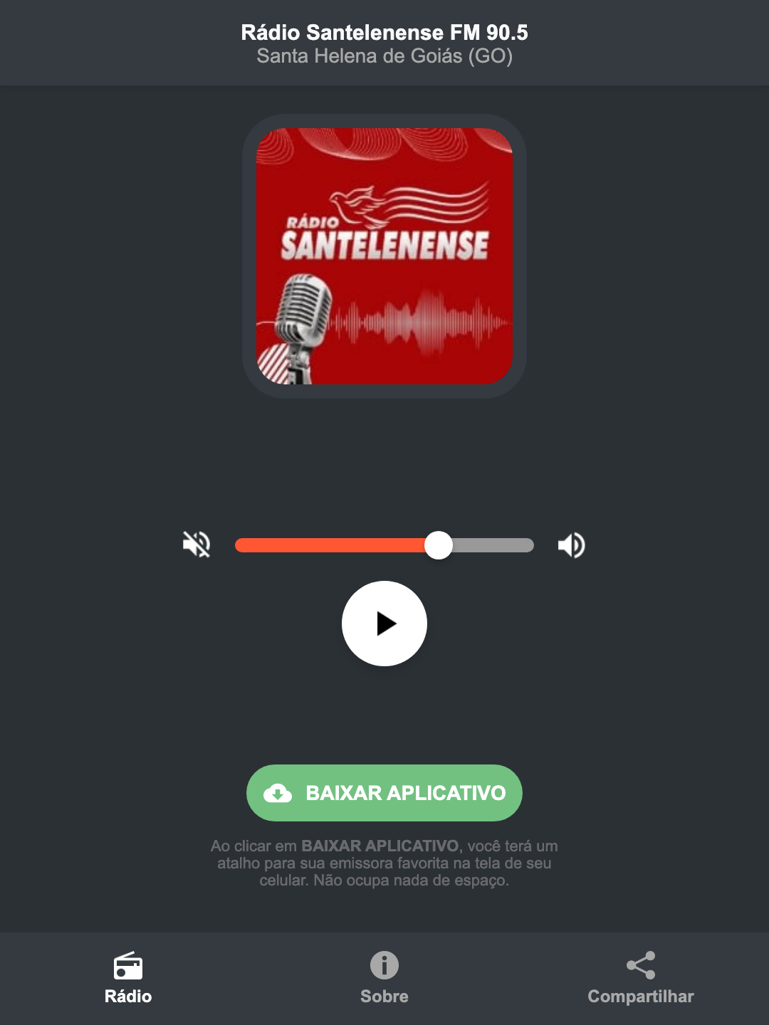 Screenshot do aplicativo da Rádio Santelenense FM 90.5