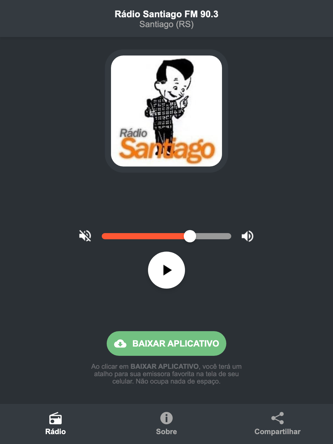 Screenshot do aplicativo da Rádio Santiago FM 90.3