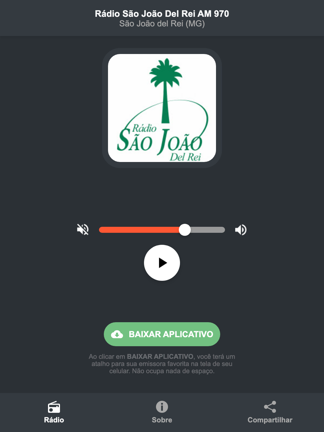 Screenshot do aplicativo da Rádio São João Del Rei AM 970