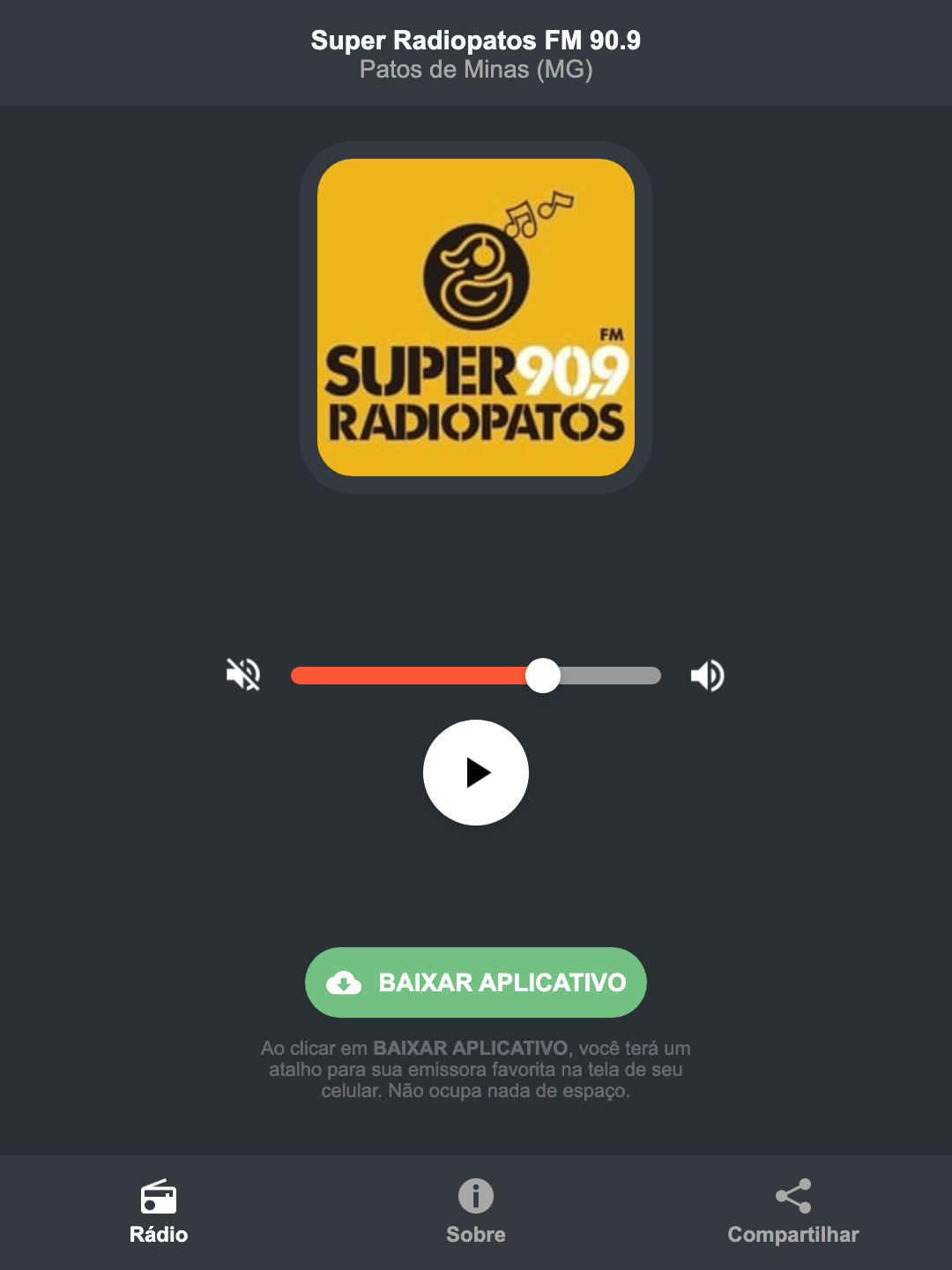 Screenshot do aplicativo da Super Radiopatos FM 90.9