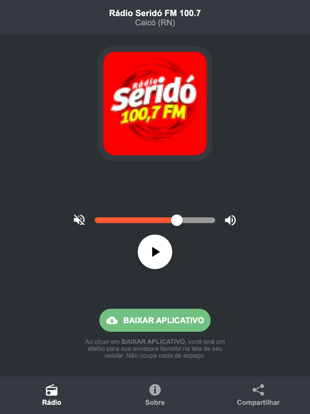 Screenshot do aplicativo da Rádio Seridó FM 100.7