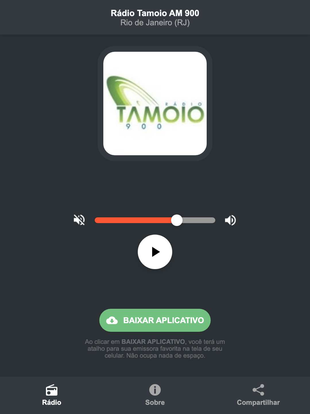 Screenshot do aplicativo da Rádio Tamoio AM 900
