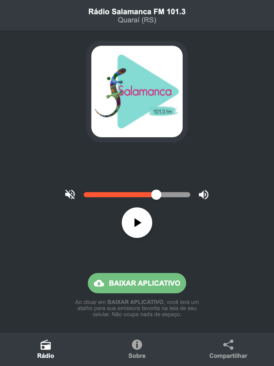 Screenshot do aplicativo da Rádio Salamanca FM 101.3