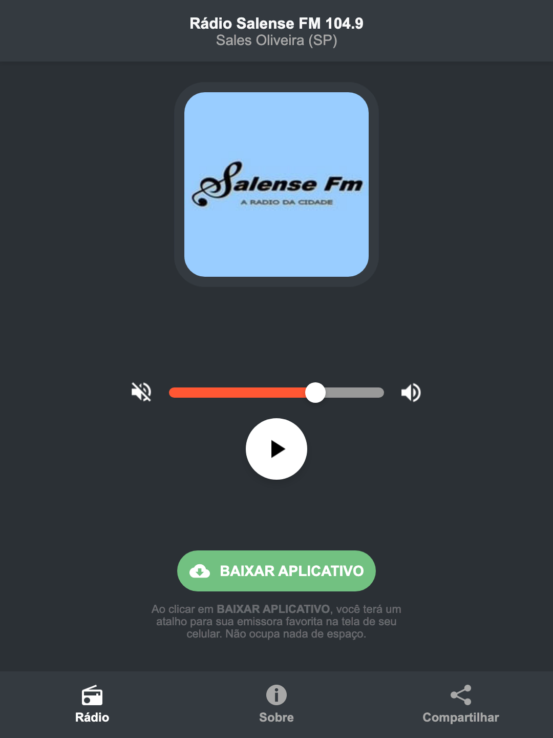Screenshot do aplicativo da Rádio Salense FM 104.9