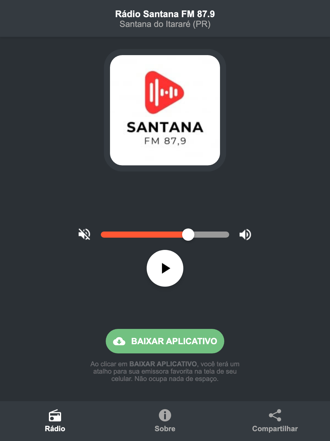 Screenshot do aplicativo da Rádio Santana FM 87.9