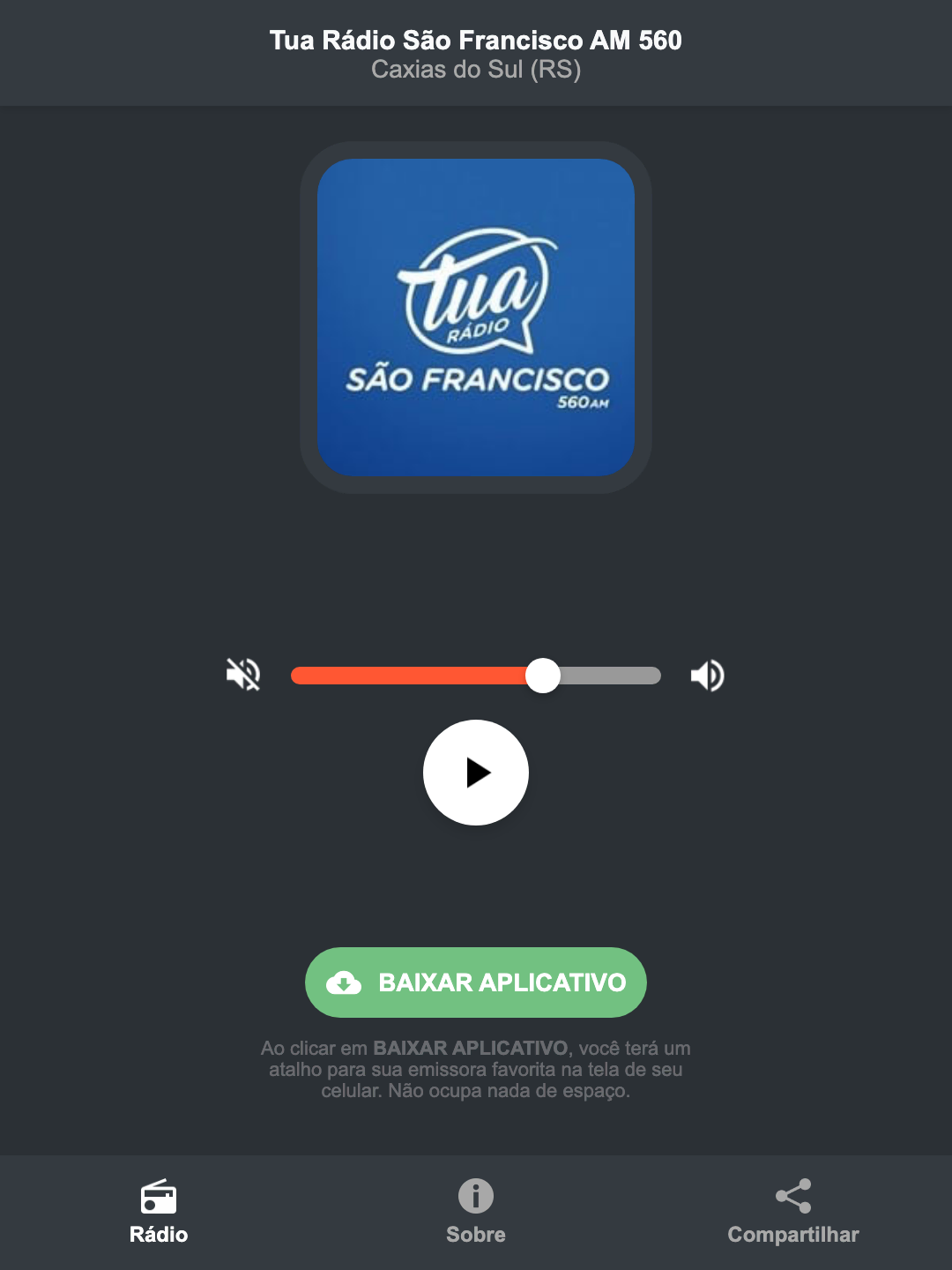 Screenshot do aplicativo da Tua Rádio São Francisco AM 560
