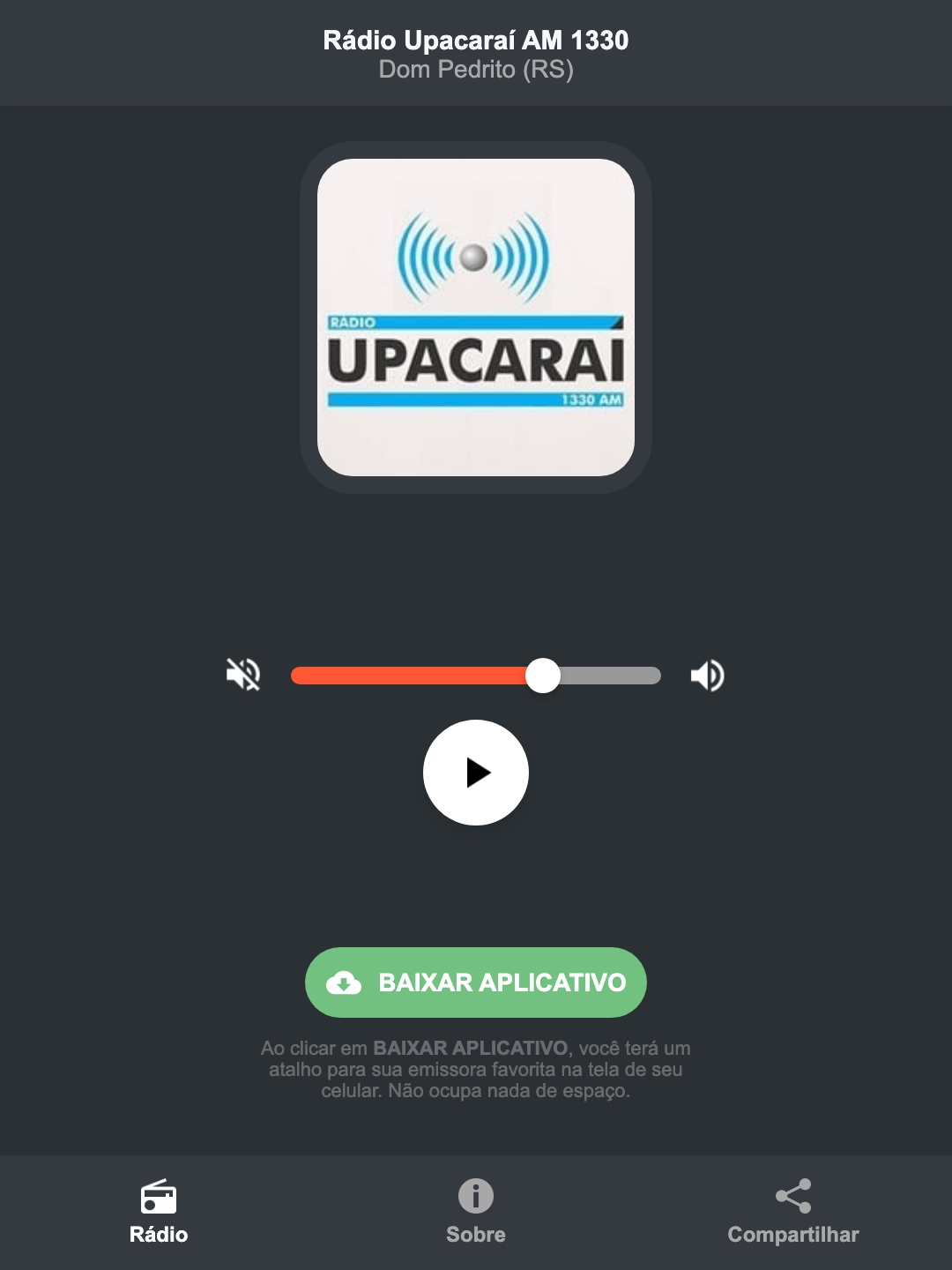 Screenshot do aplicativo da Rádio Upacaraí AM 1330