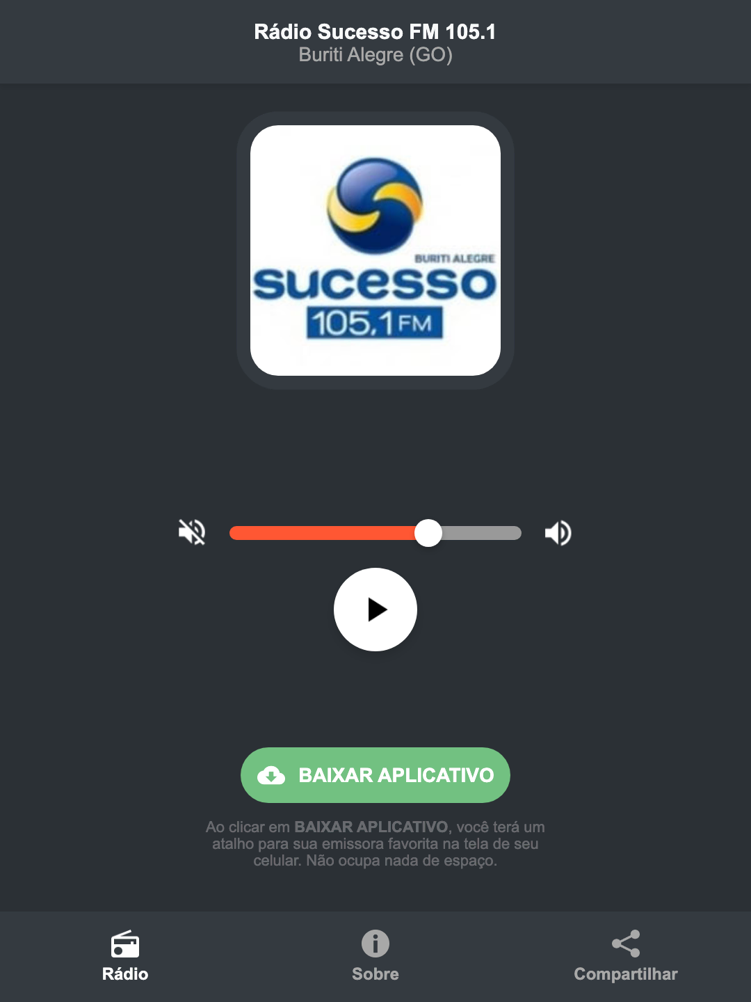 Screenshot do aplicativo da Rádio Sucesso FM 105.1