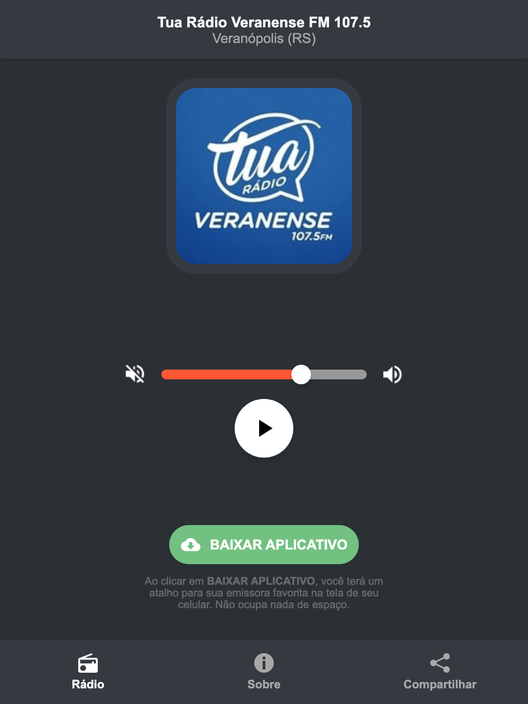 Screenshot do aplicativo da Tua Rádio Veranense FM 107.5