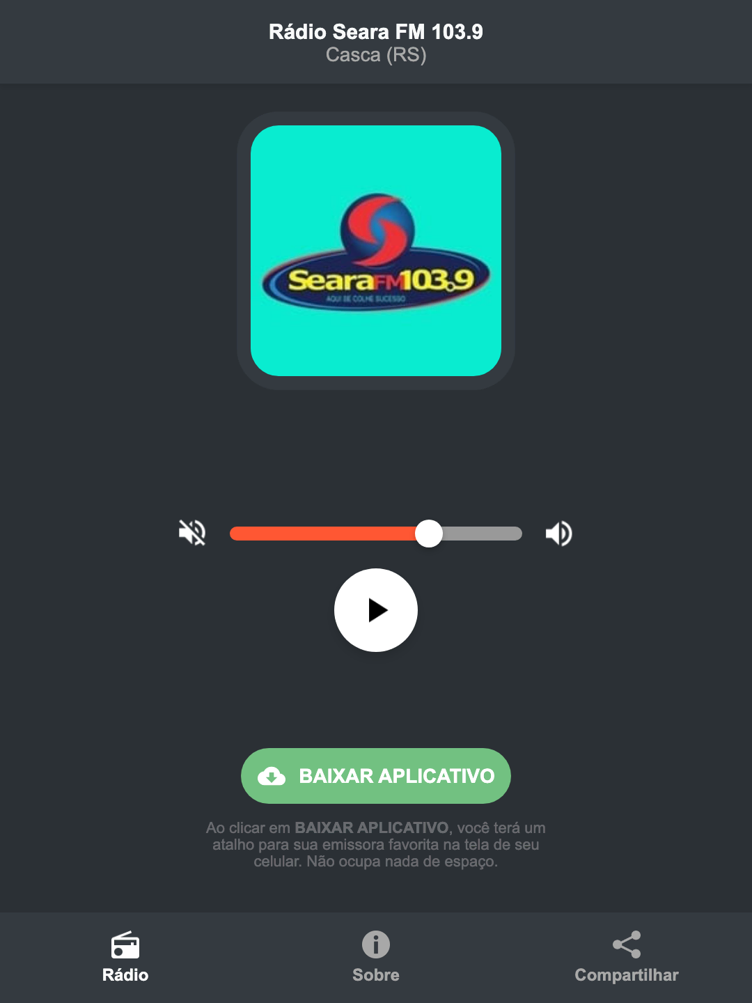 Screenshot do aplicativo da Rádio Seara FM 103.9
