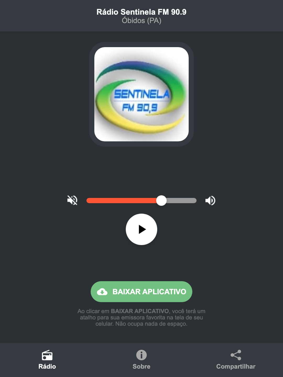 Screenshot do aplicativo da Rádio Sentinela FM 90.9