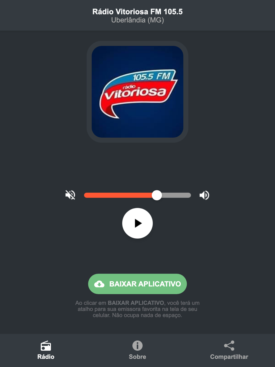Screenshot do aplicativo da Rádio Vitoriosa FM 105.5