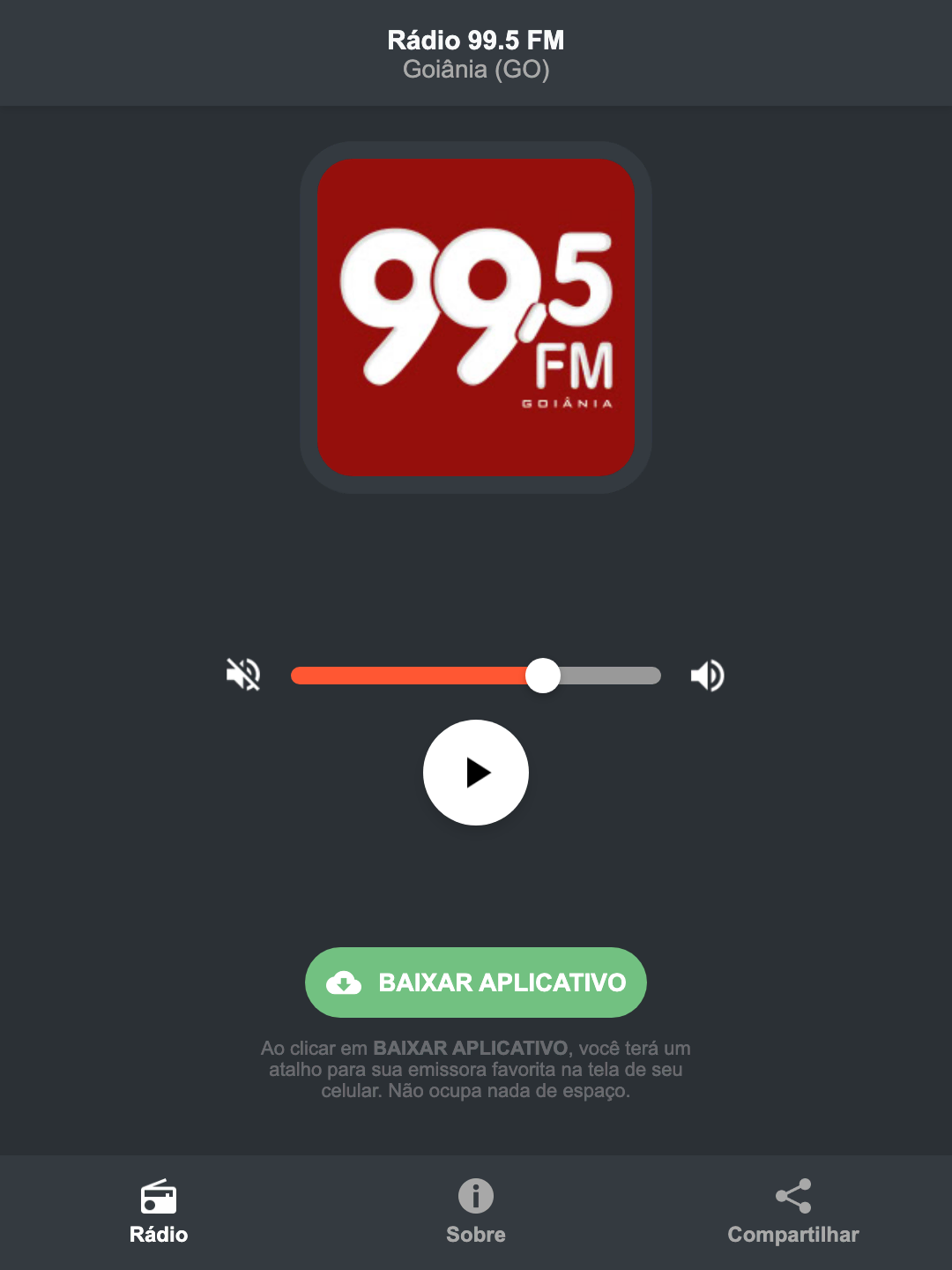 Screenshot do aplicativo da Rádio 99.5 FM