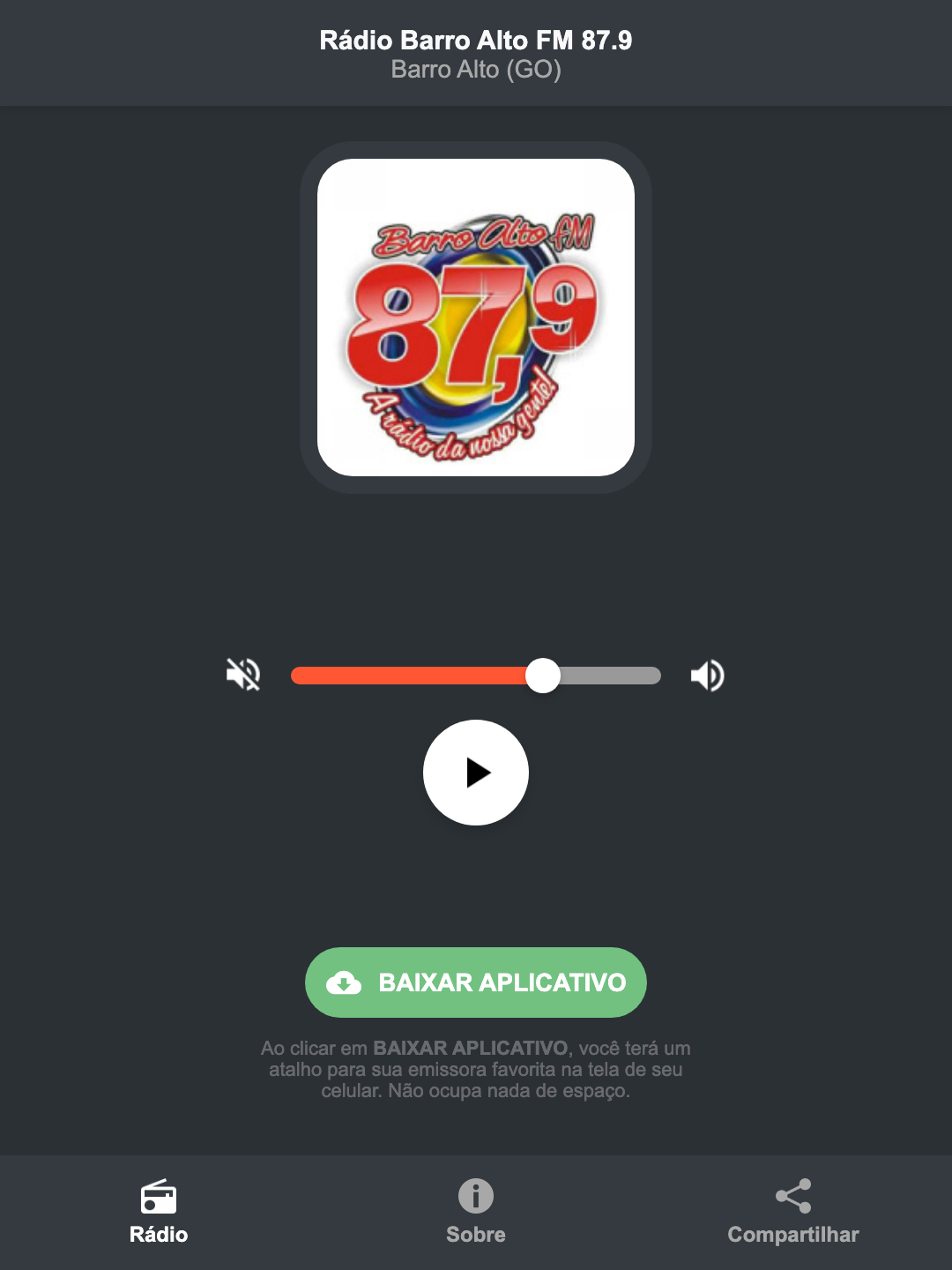 Screenshot do aplicativo da Rádio Barro Alto FM 87.9