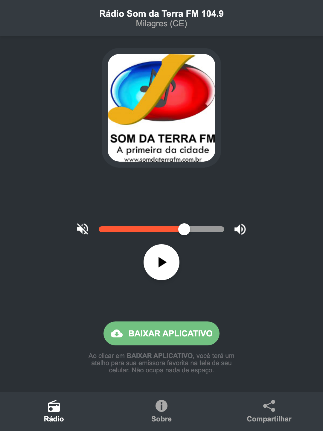 Screenshot do aplicativo da Rádio Som da Terra FM 104.9