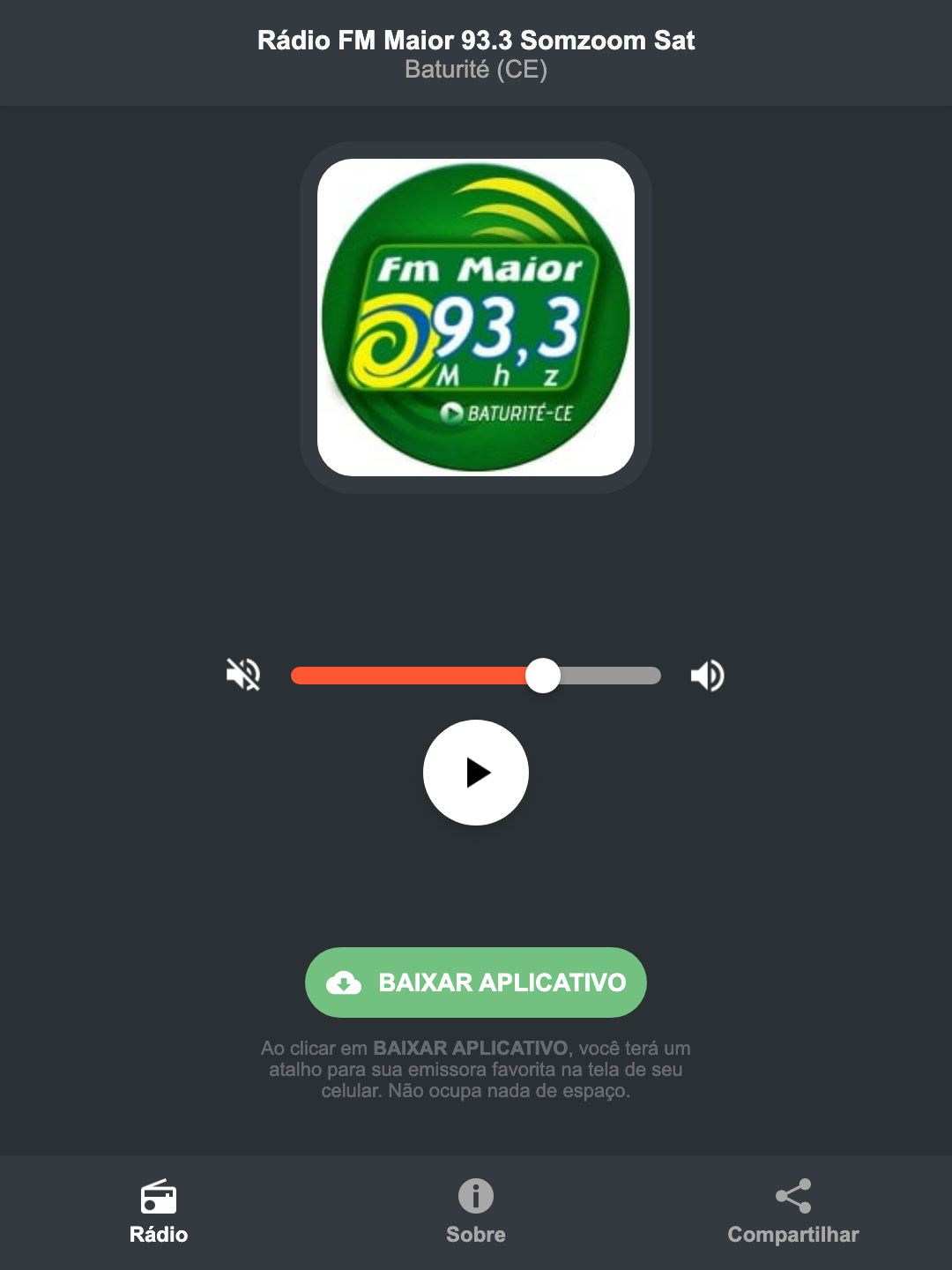 Screenshot do aplicativo da Rádio FM Maior 93.3 Somzoom Sat