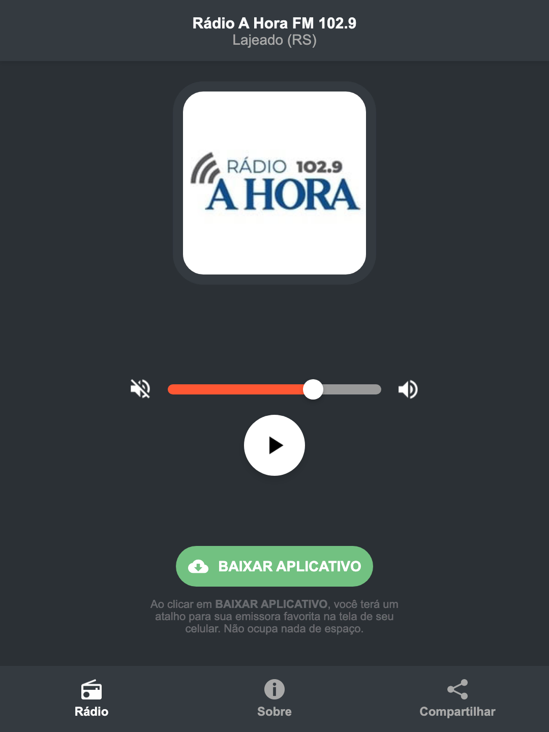 Screenshot do aplicativo da Rádio A Hora FM 102.9