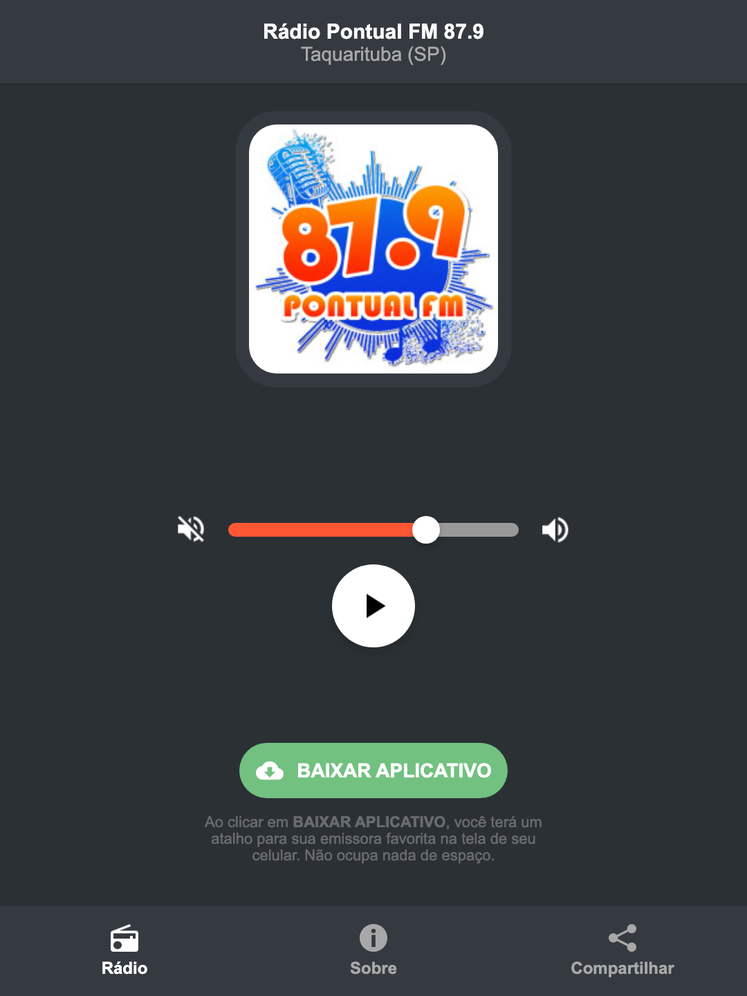 Screenshot do aplicativo da Rádio Pontual FM 87.9