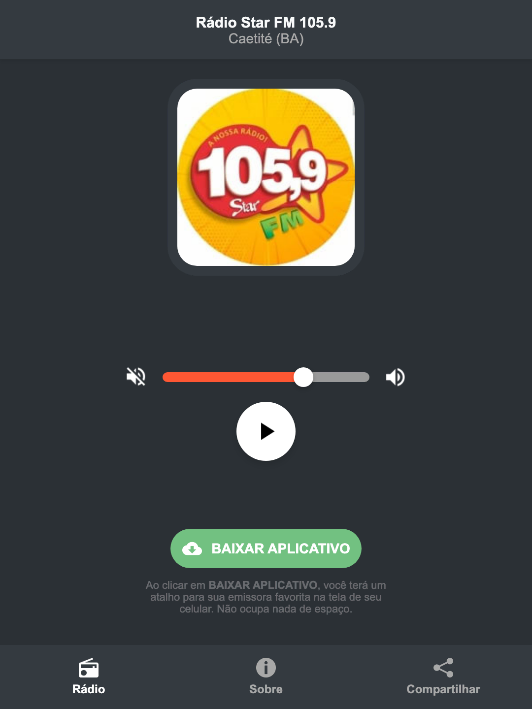 Screenshot do aplicativo da Rádio Star FM 105.9