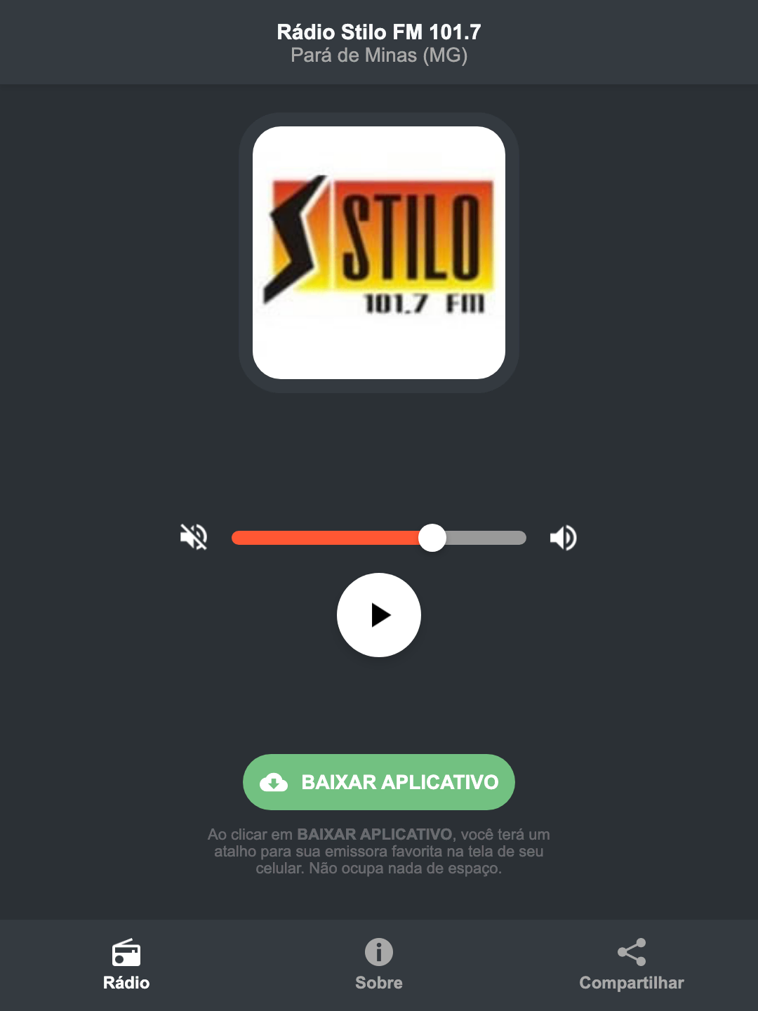 Screenshot do aplicativo da Rádio Stilo FM 101.7