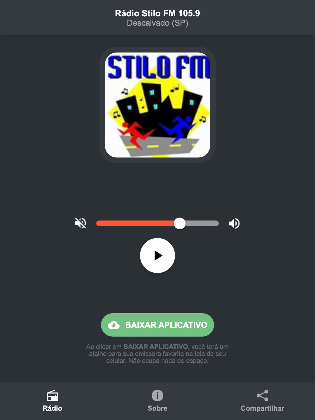 Screenshot do aplicativo da Rádio Stilo FM 105.9