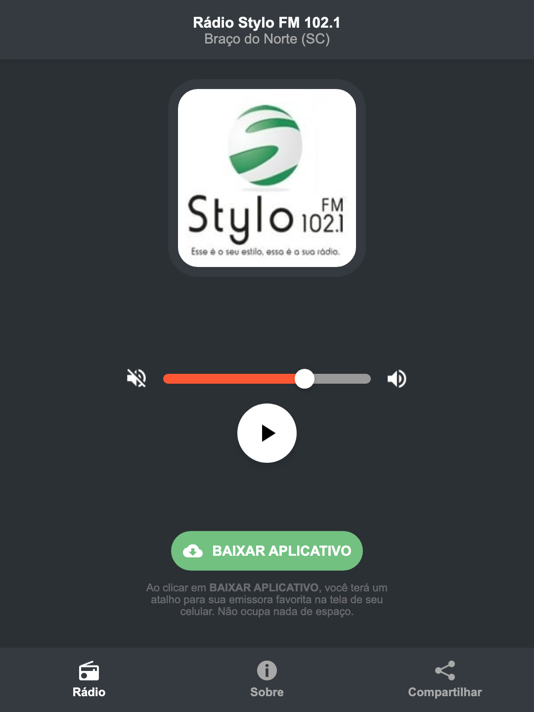 Screenshot do aplicativo da Rádio Stylo FM 102.1