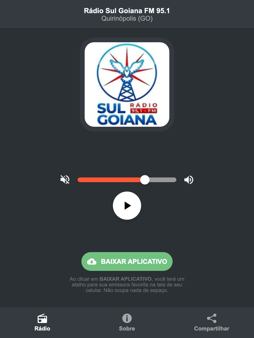Screenshot do aplicativo da Rádio Sul Goiana FM 95.1