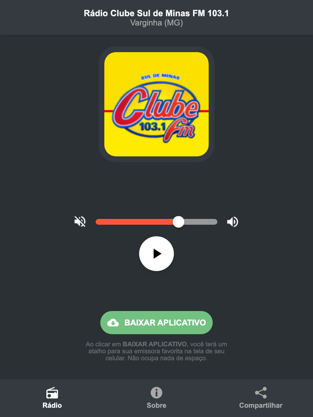 Screenshot do aplicativo da Rádio Clube Sul de Minas FM 103.1