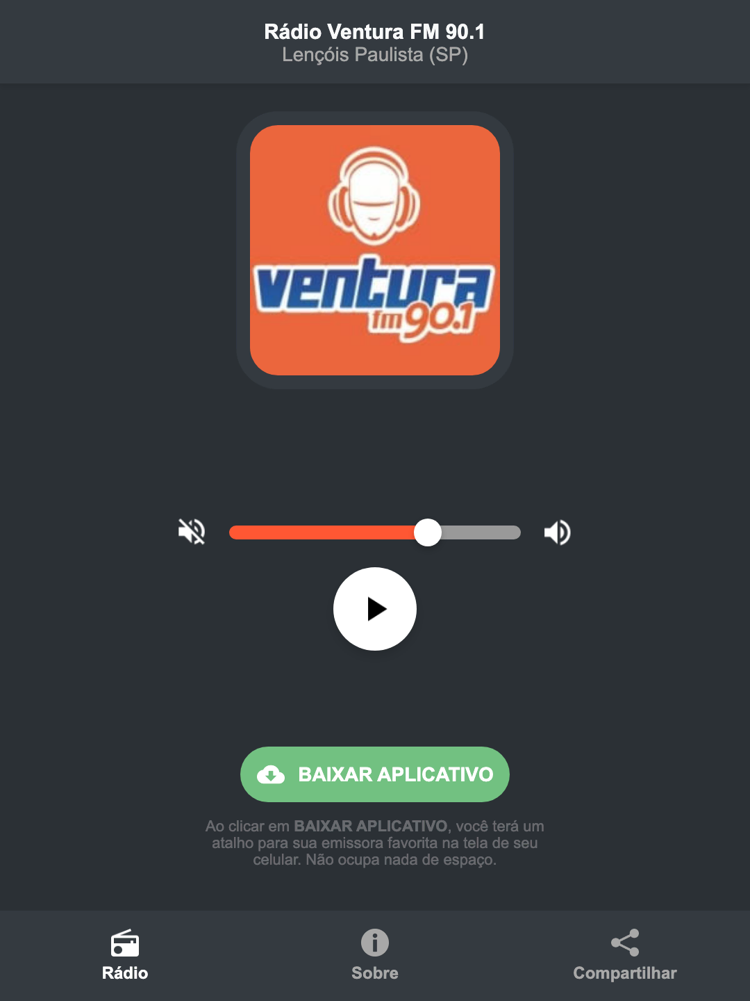 Screenshot do aplicativo da Rádio Ventura FM 90.1